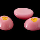 Vintage 8mm x 10mm Pink Oval Cabochon with Yellow Flower (2 Pcs) #XS46-C-5
