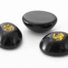 Vintage 8mm x 10mm Black Oval Cabochon with Yellow Flower (2 Pcs) #XS46-C-6