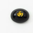 Vintage 8mm x 10mm Black Oval Cabochon with Yellow Flower (2 Pcs) #XS46-C-6