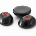 Vintage 8mm x 10mm Black Oval Cabochon with Red Flower (2 Pcs) #XS46-C-9