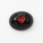 Vintage 8mm x 10mm Black Oval Cabochon with Red Flower (2 Pcs) #XS46-C-9
