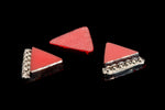 Vintage 8mm Red Triangle With Gunmetal Beaded Edge #XS52-G