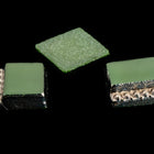 Vintage 7mm Green Square With Gunmetal Beaded Edge #XS52-I