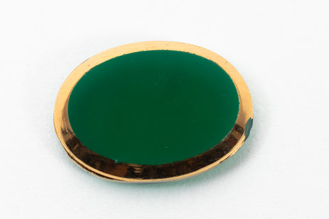 Vintage 13mm x 18mm Gold Edged Green Oval Cabochon #XS6-F