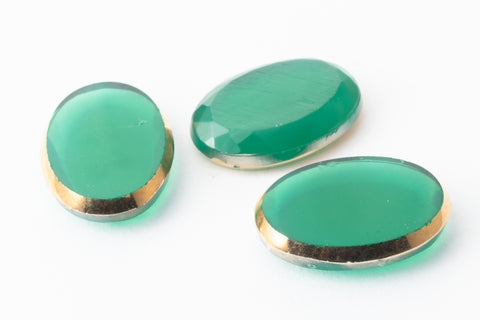 Vintage 10mm x 14mm Gold Edged Translucent Green Oval Cabochon #XS61-F