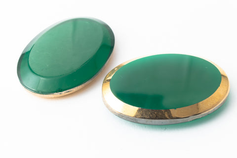 Vintage 18mm x 25mm Gold Edged Translucent Green Oval Cabochon #XS61-G