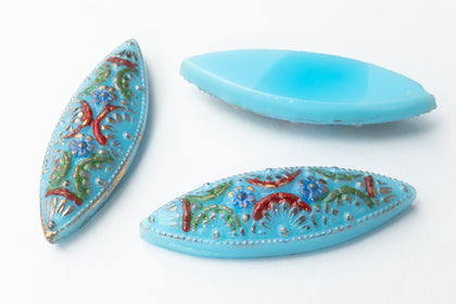 Vintage 8mm x 25mm Light Blue Florentine Navette #XS63-G