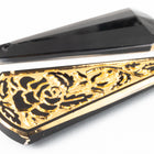 Vintage 18mm x 42mm Black/Gold Rose Drop Pendant #XS82-E