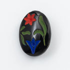Vintage 13mm x 18mm Black Folk Flower Oval Cabochon #XS89-A