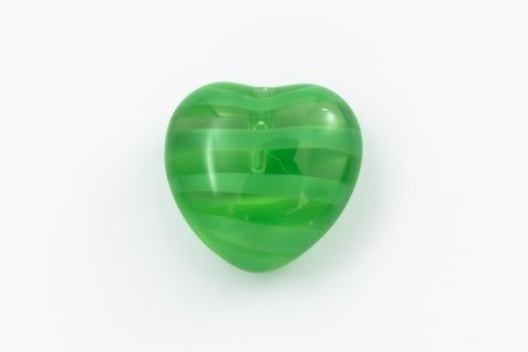 Vintage 14mm Leaf Green Stripe Half Drilled Heart Bead #XS89-E