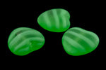 Vintage 14mm Frosted Leaf Green Stripe Half Drilled Heart Bead #XS89-F-1