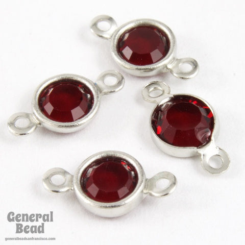 3mm Silver/Siam Rhinestone Connector-General Bead