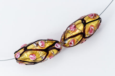 32mm x 15mm Vintage Venetian Gold Foil Floral Oval Bead #XVB008-General Bead