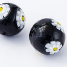 12mm Vintage Venetian Black Round Bead with Daisies #XVB036-General Bead