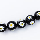 12mm Vintage Venetian Black Round Bead with Daisies #XVB036-General Bead