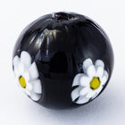 12mm Vintage Venetian Black Round Bead with Daisies #XVB036-General Bead