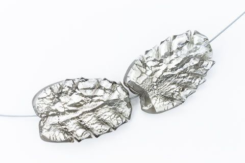 36mm Vintage Venetian Silver Foil Gray Leaf Bead #XVB060-General Bead