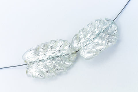 36mm Vintage Venetian Silver Foil Crystal Leaf Bead #XVB061-General Bead